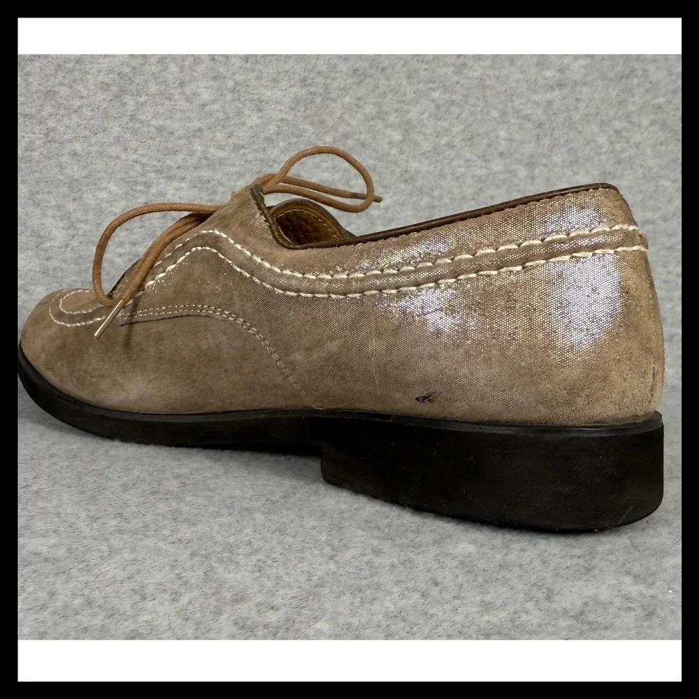 Vintage Hush Puppies Womens Moc Toe Oxford Shoes Size‎ 8 Taupe Beige Suede Sheen